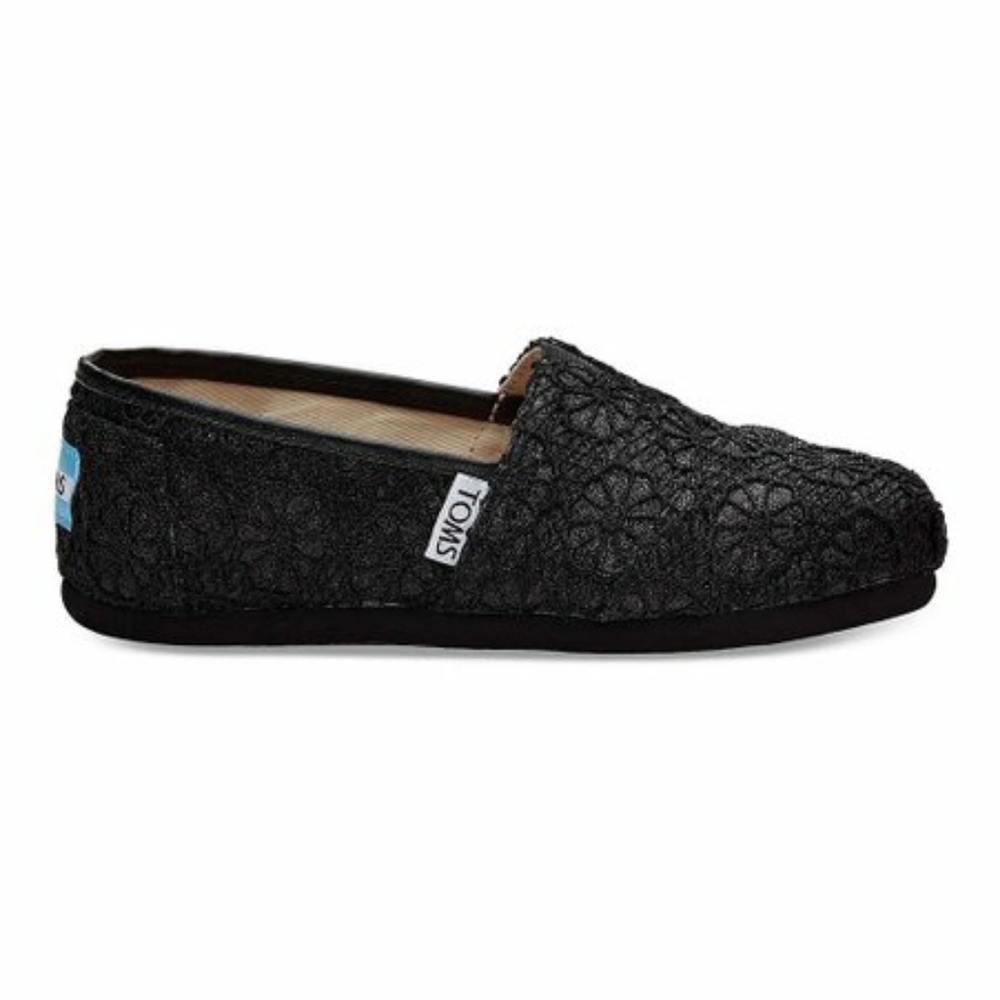 TOM's black glitter crochet shoe, NWT youth size 12